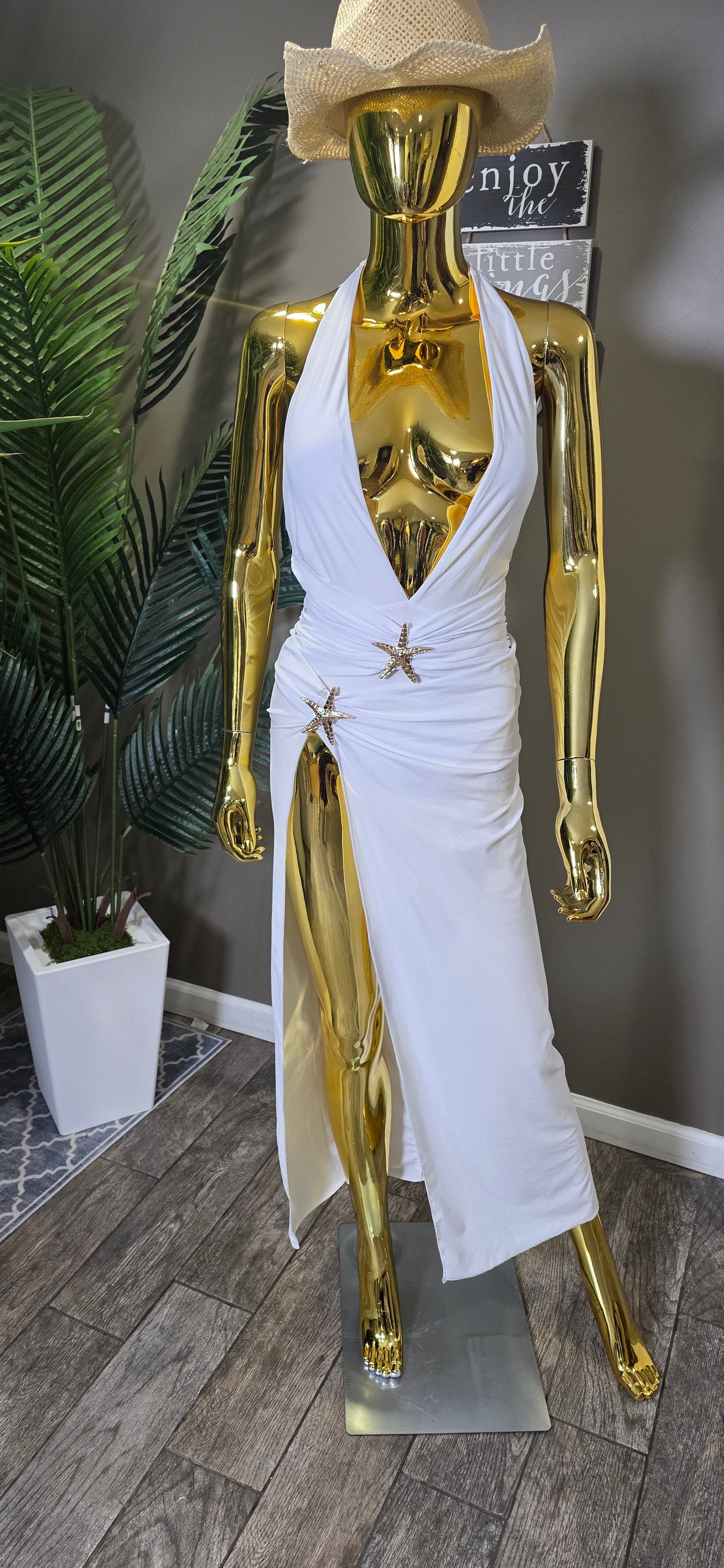 One Piece Swimsuit with Cover up Skirt Starfish Swimwear Sets for Women Halter Bathing Suit.