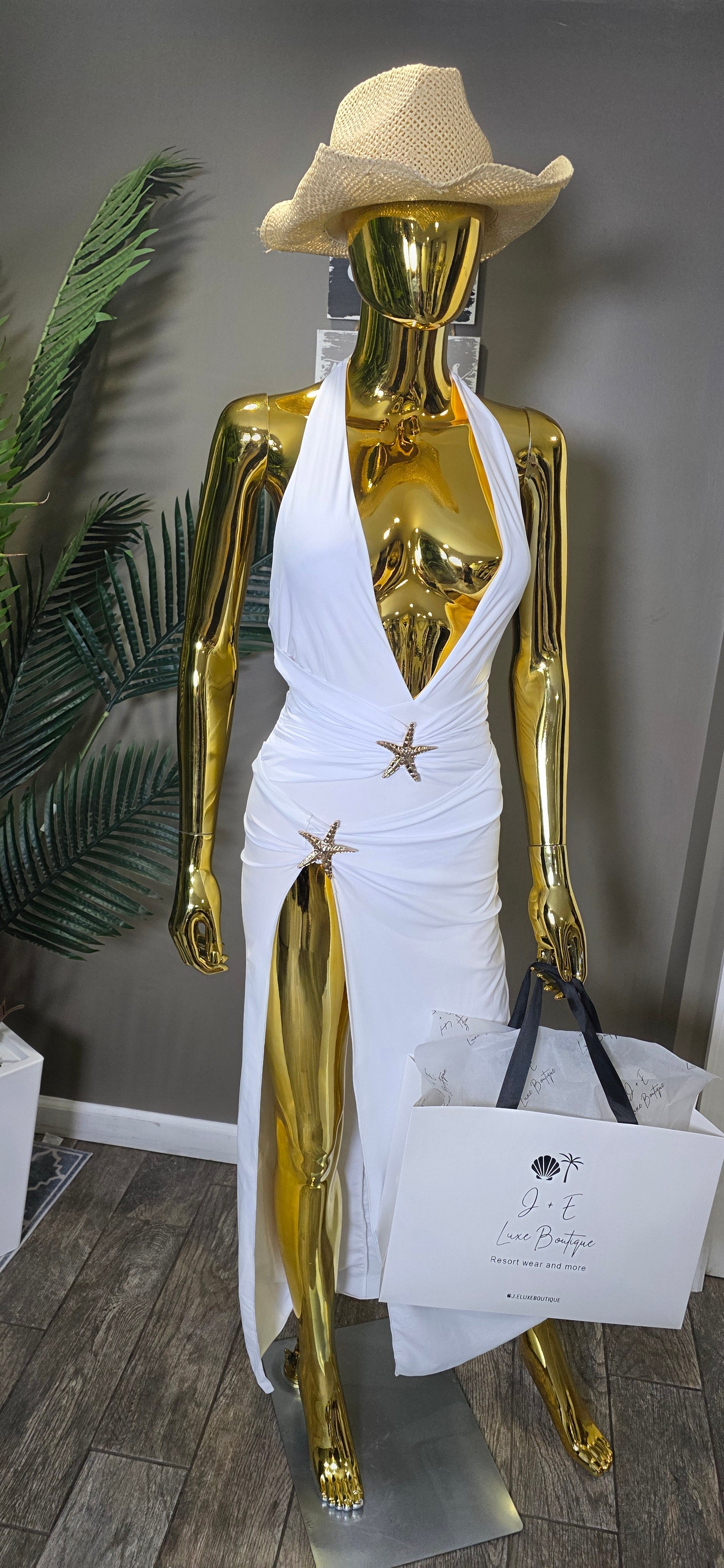 One Piece Swimsuit with Cover up Skirt Starfish Swimwear Sets for Women Halter Bathing Suit.