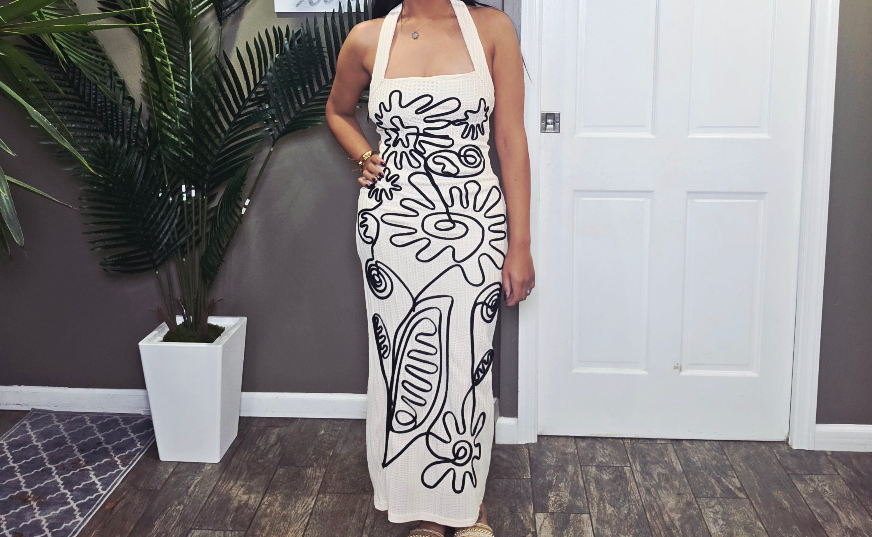 Paradise Sketch Halter Maxi Dress