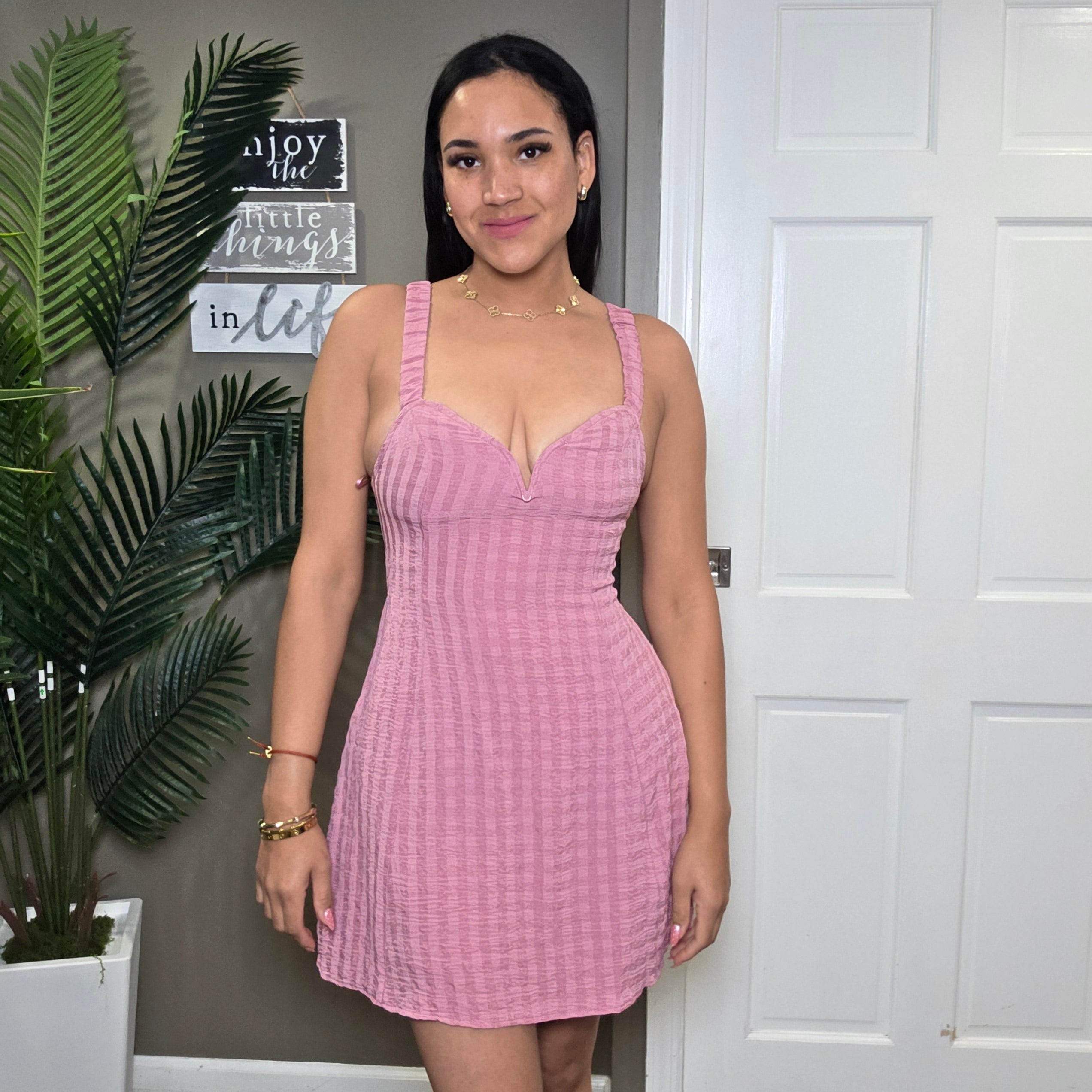 Solid Mini Dress with String Back Detail