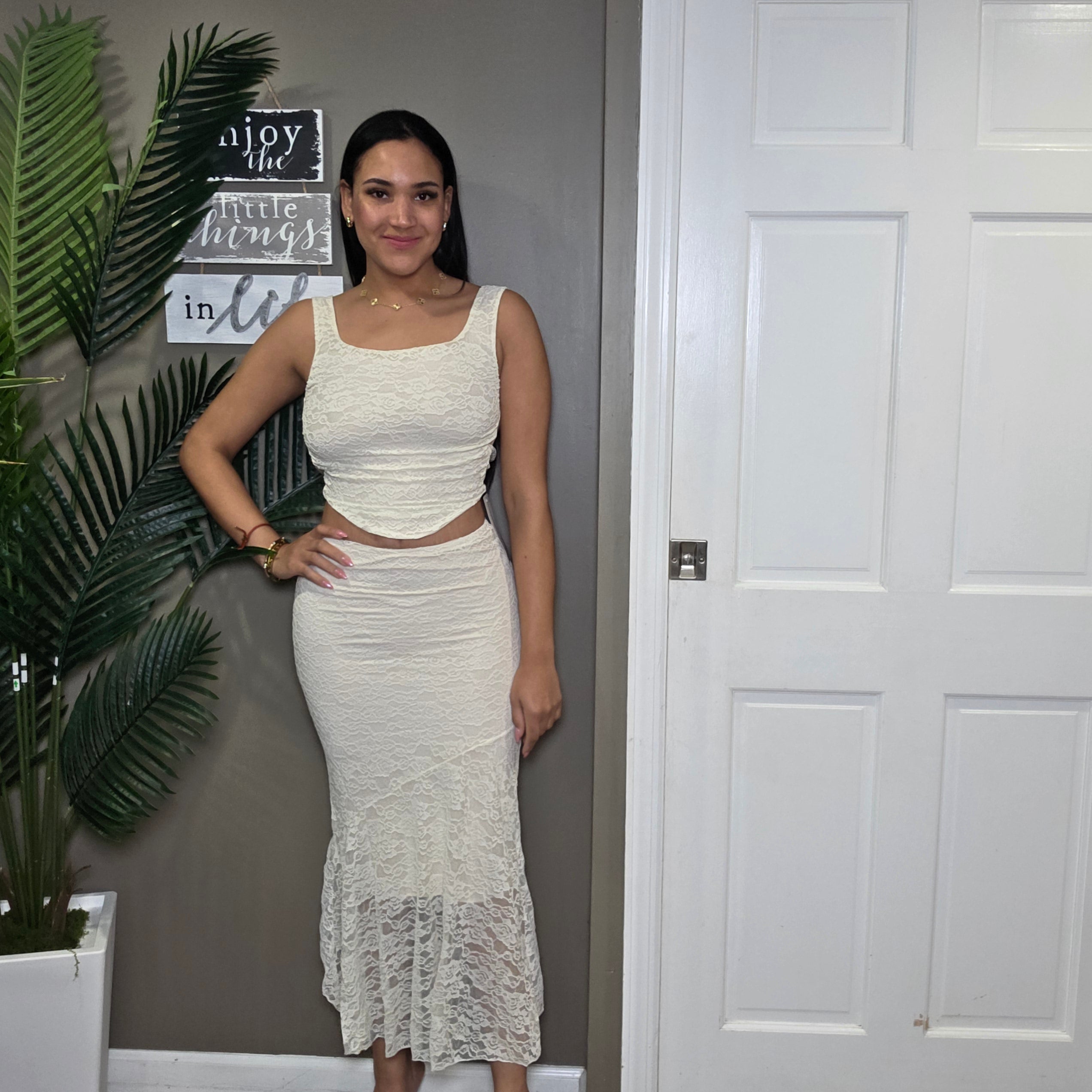 Sexy Lace Backless Top  Skirt Set