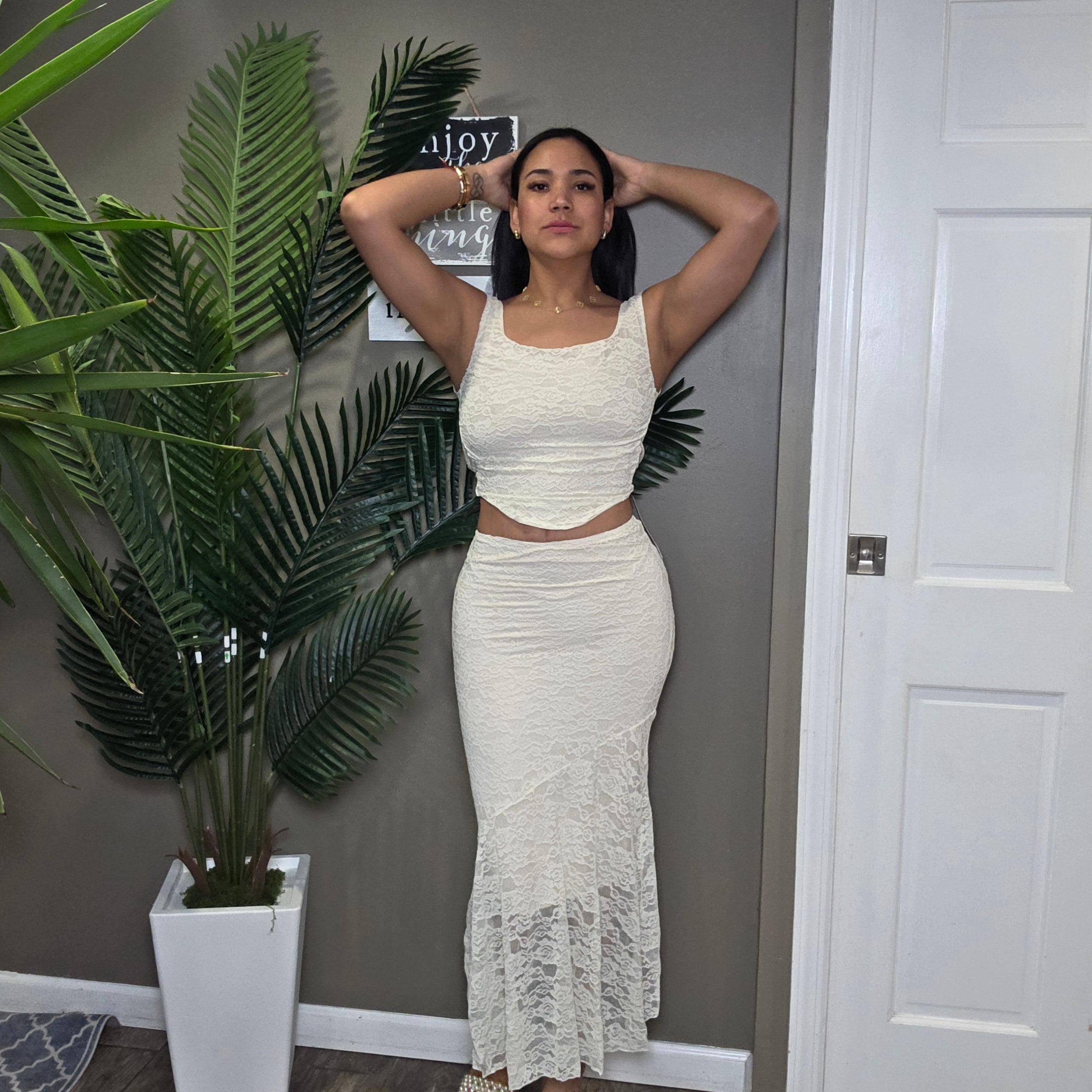 Sexy Lace Backless Top  Skirt Set