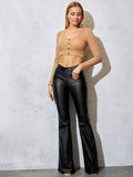 High-Rise Faux Leather Flare Pants