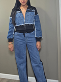 Denim Contrast Pants Set