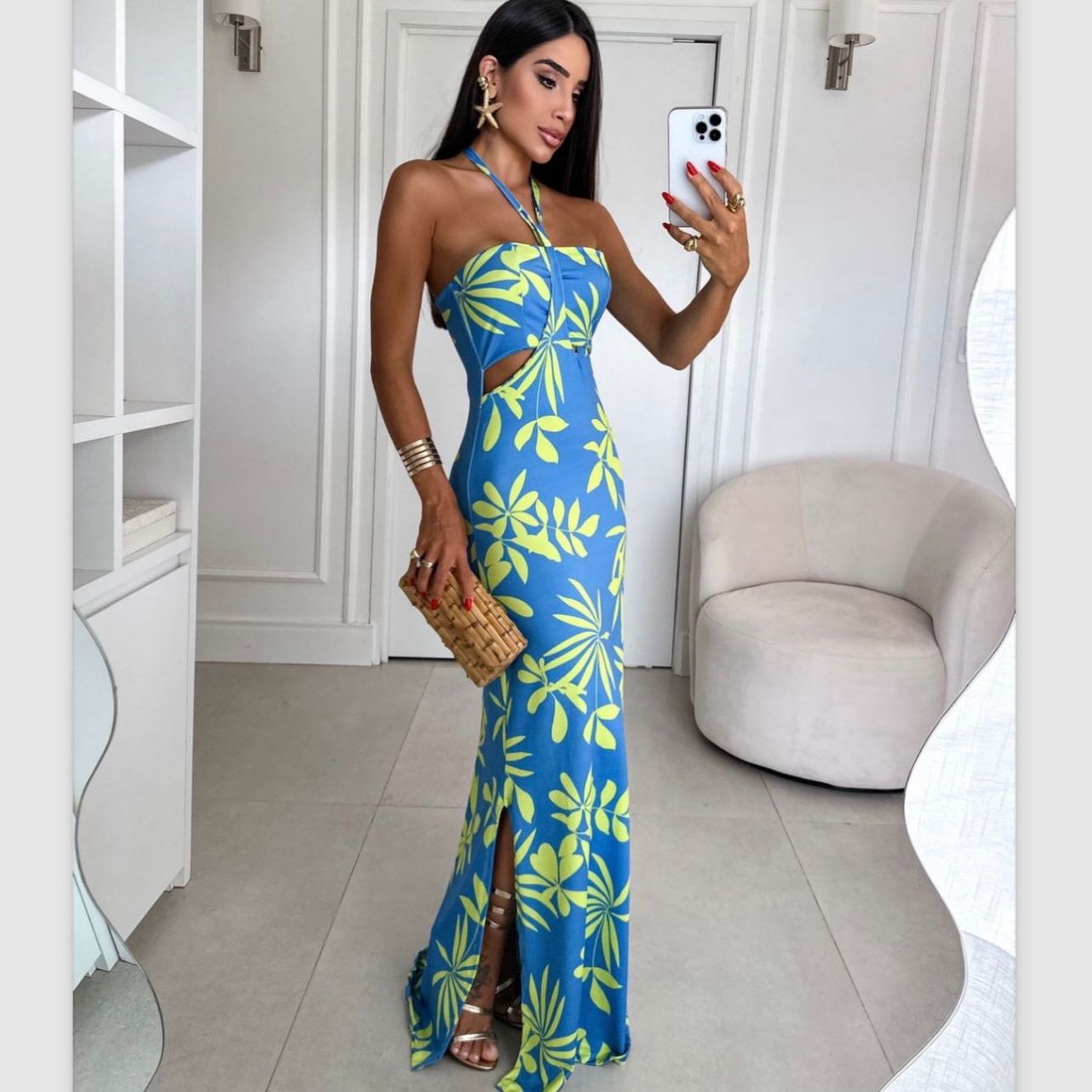 Island Glow Halter Maxi Dress