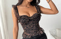 Leopard Printed Rhinestone Bustier Lace Top