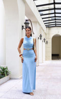 Sky Aura Ruched Maxi Dress