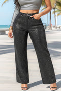 High Rise Stone embellished Black Denim