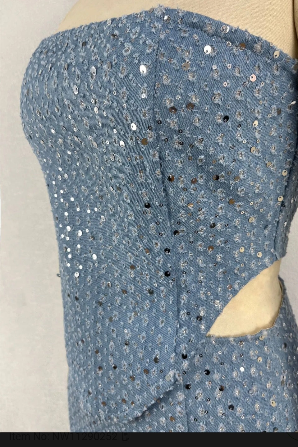 Demin Sequin Tube Top Wide Leg Pants Casual Set