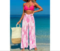 Halter Neck Bikini Tie Back Wide Legs Pants Set