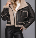 Long Sleeve Pocket Detail Faux Leather Inner Fur Jacket