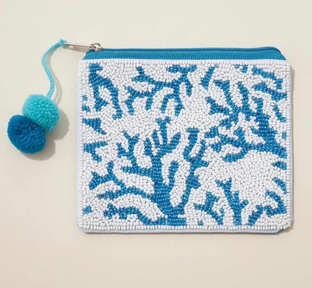 Sea Corals Seed Bead Canvas Pouch