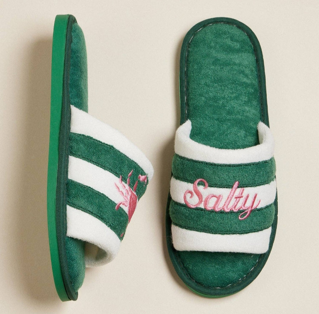 Salty Crab Embroidered Terry Slippers