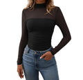 Women's Half High Neck Sheer Long Sleeve Sexy  Mesh Top