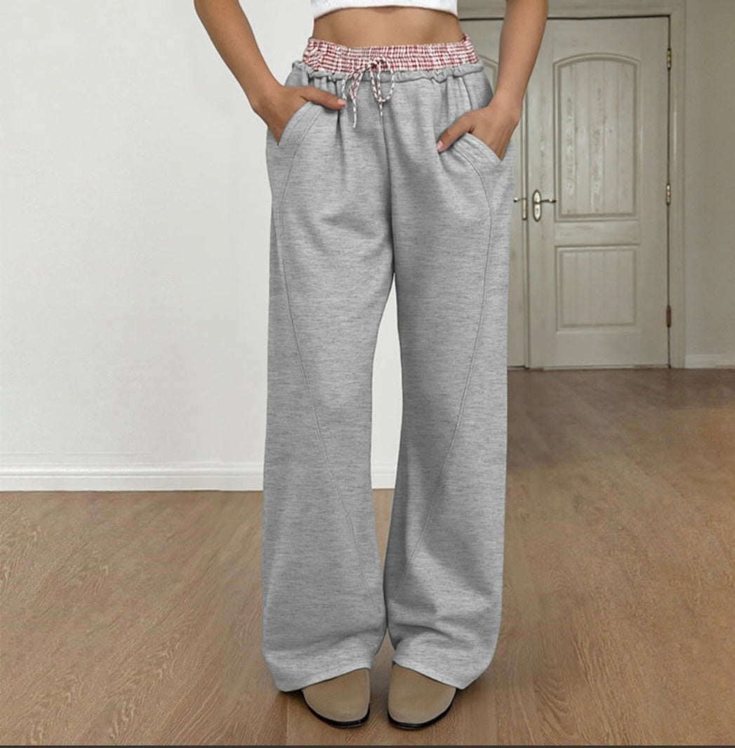 Trendy Color Block Wide Leg Casual Pants Women