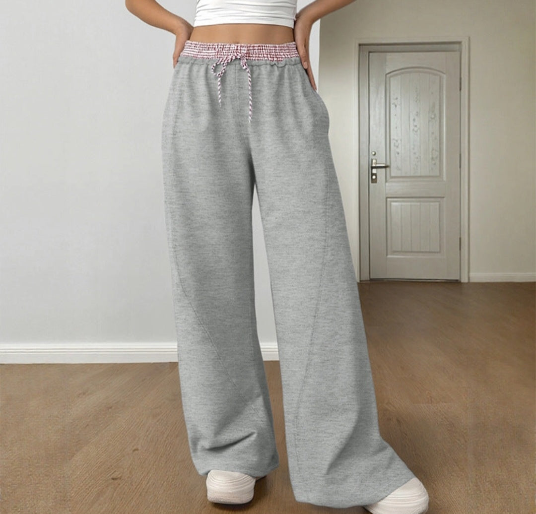 Trendy Color Block Wide Leg Casual Pants Women