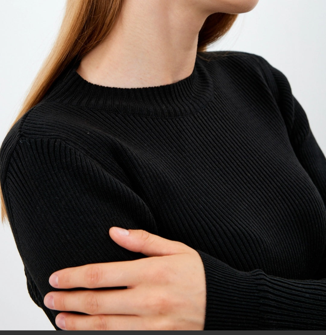Crewneck Knit Sweater Top Knit Blouse Ribbed Crew
