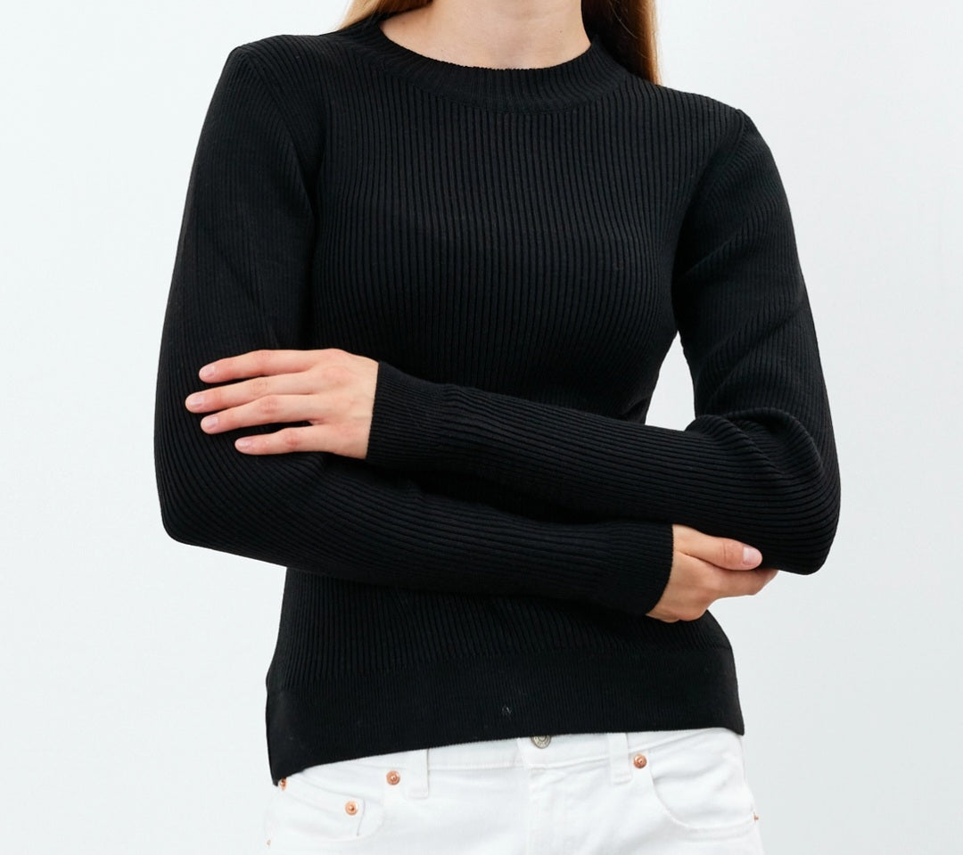 Crewneck Knit Sweater Top Knit Blouse Ribbed Crew