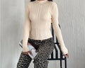 Mock Neck Knit Top Cable Knit Fitted Knit