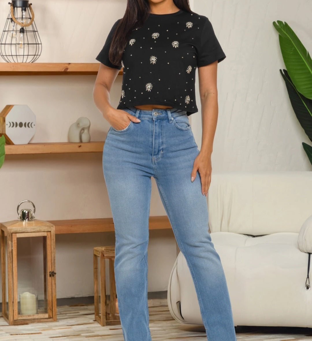 Embellishment Cropped T-Shirt