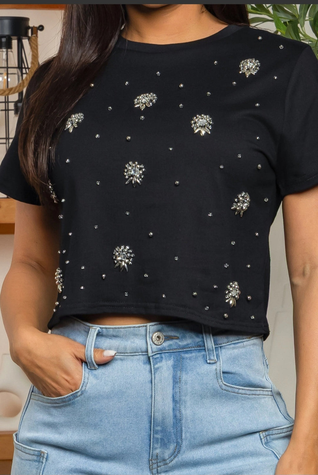 Embellishment Cropped T-Shirt
