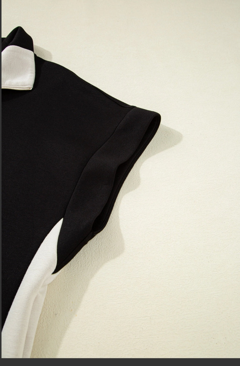 Black Contrast Zipped Stand Collared T Shirt and Short Set