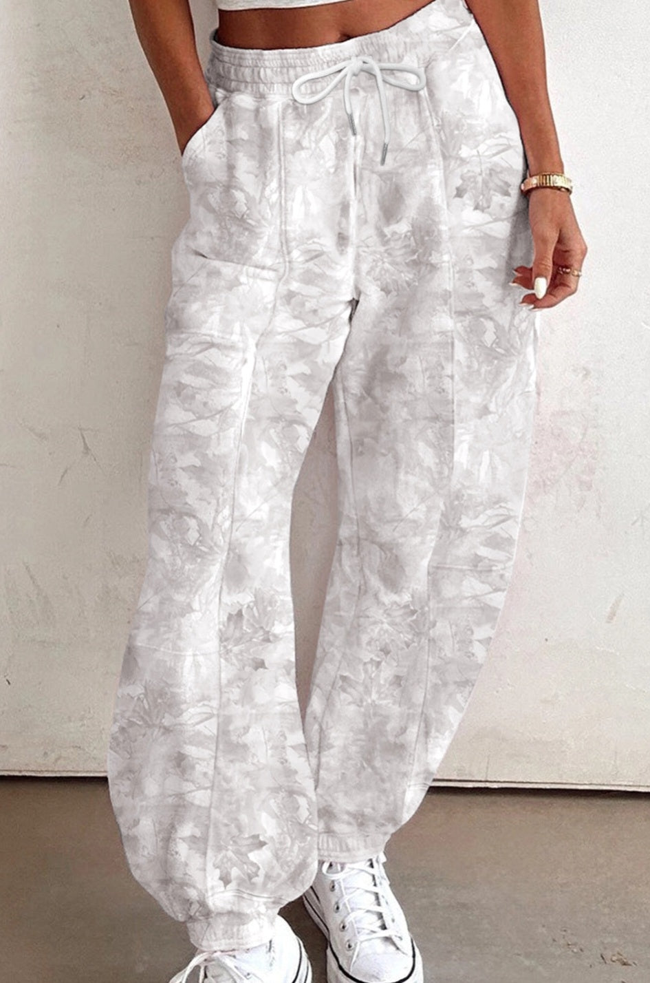 Beige Camo Print Baggy Drawstring Jogger Sweatpants