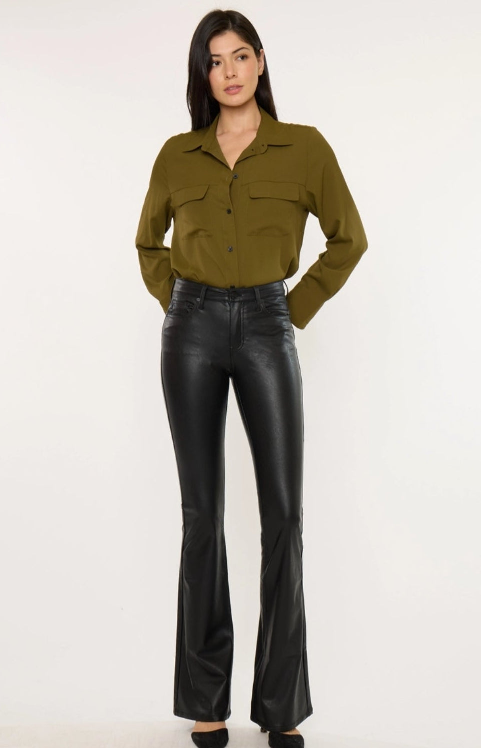 High-Rise Faux Leather Flare Pants