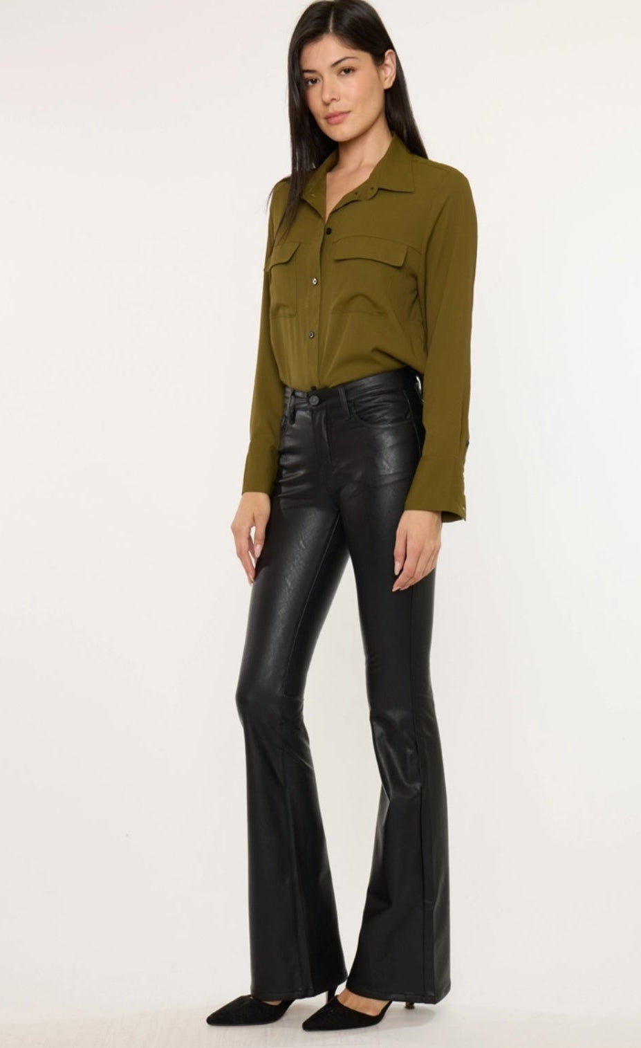 High-Rise Faux Leather Flare Pants