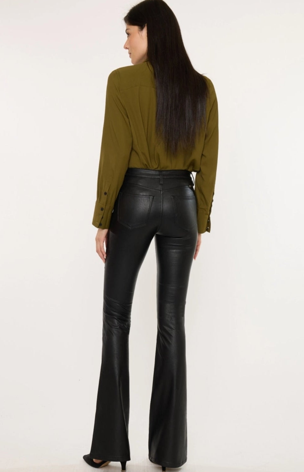 High-Rise Faux Leather Flare Pants
