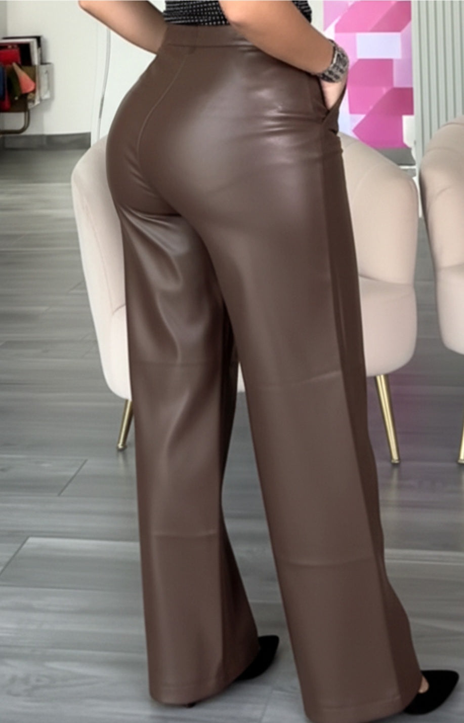 FAUX LEATHER HIGH WAIST WIDE LEG PANTS
