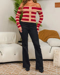 Laon Stripe Off Shoulder Long Sleeve Knit Top