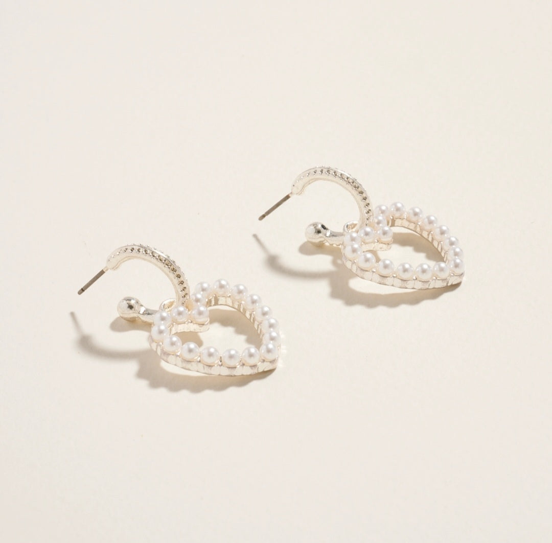 Vintage Metal Pearl Hoop Earrings