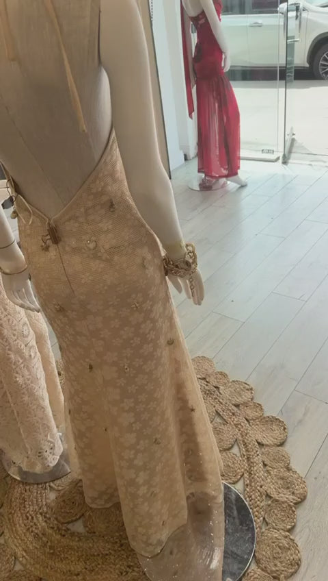 Champagne SeaShell Halter Maxi Dress