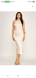 Ivory Luxe Open-Back Midi Dress