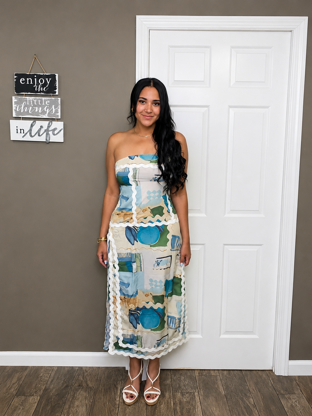 Santorini Breeze Strapless Midi Dress