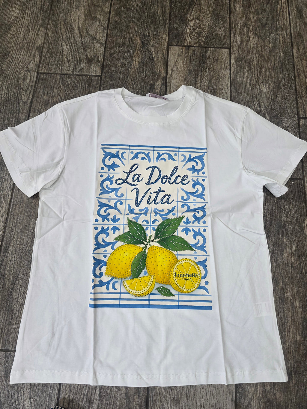 La Dolce Vita Lemon Rhinestone Tee