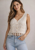 Crochet Knit Button-Front Top