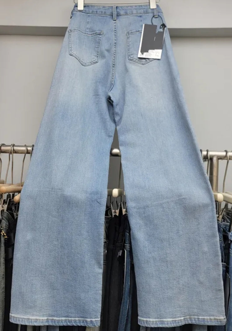 Rose Pearl Luxe Wide-Leg Denim Jeans