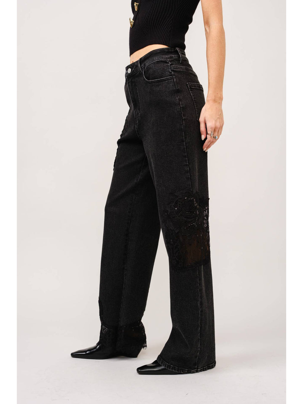 Lace Patchwork Straight Leg Jeans