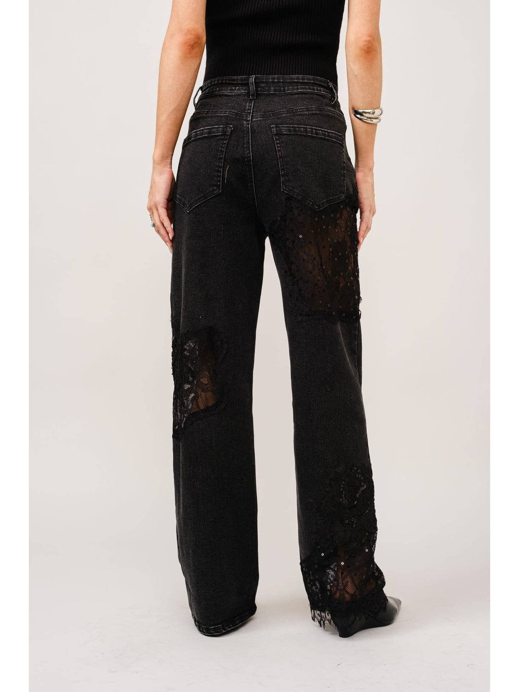 Lace Patchwork Straight Leg Jeans