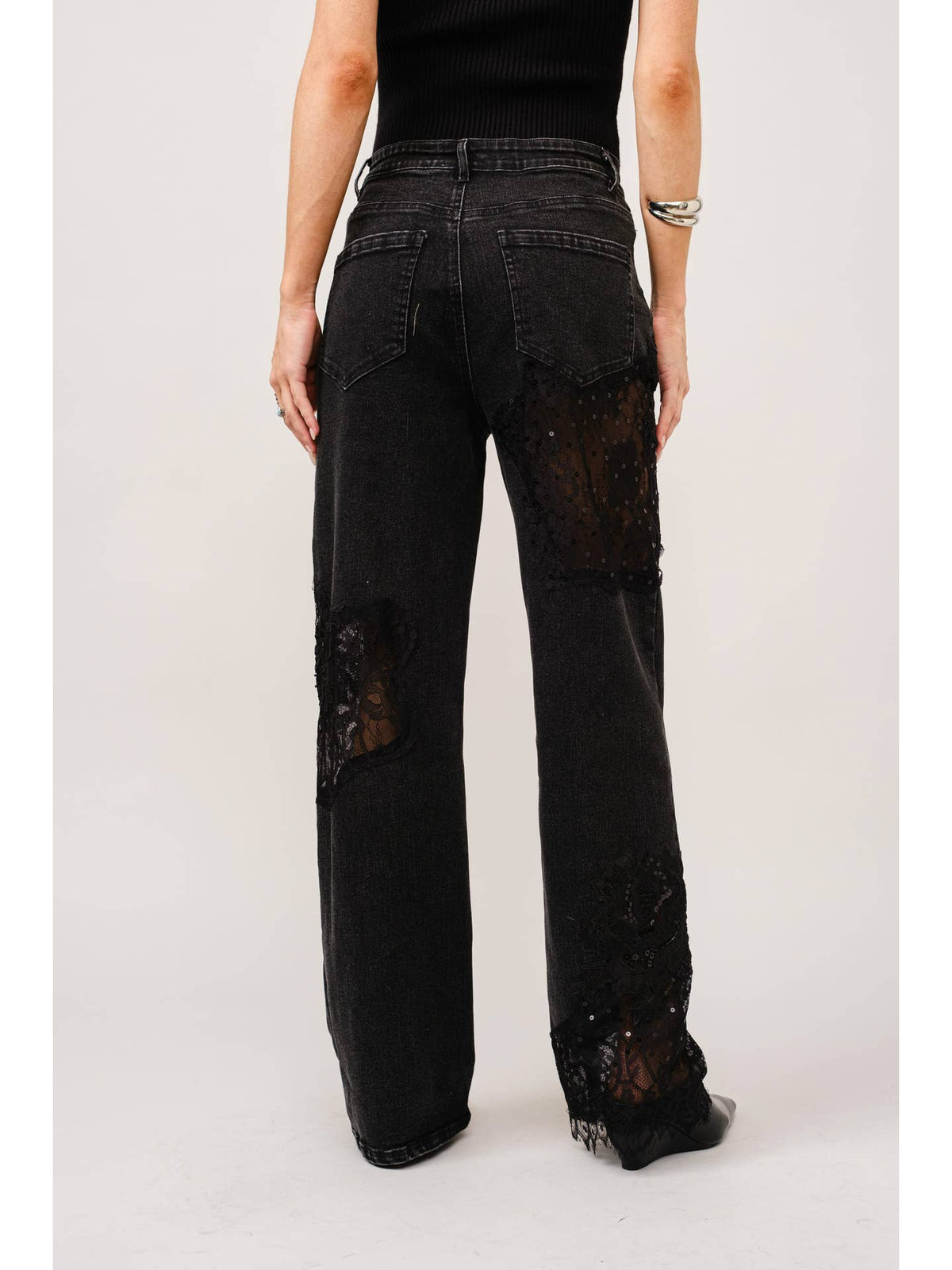 Lace Patchwork Straight Leg Jeans