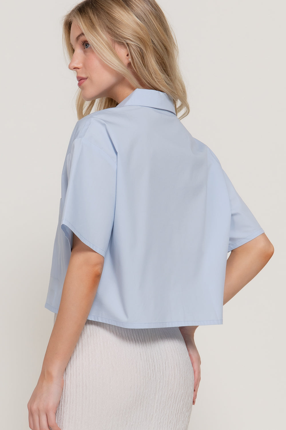 Sky Breeze Cropped Button Down Poplin Boxy Shirt