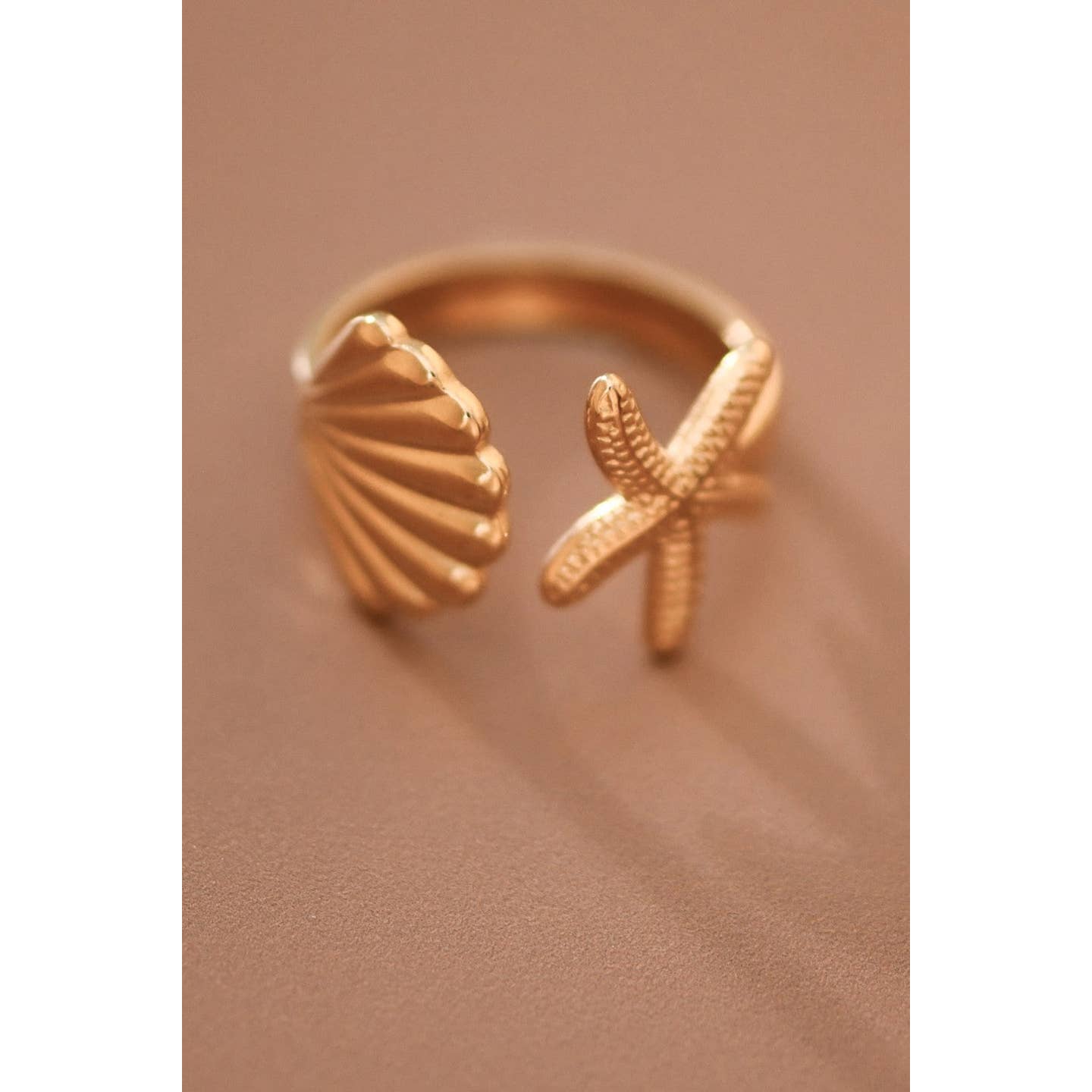 18K Gold Plated Stainless Steel Shell Starfish Ring