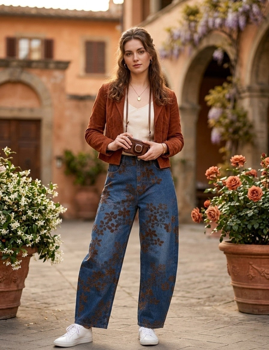 Autumn Bloom Barrel Jeans