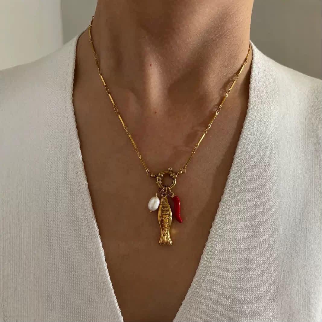 Coastal Fish & Pearl Necklace