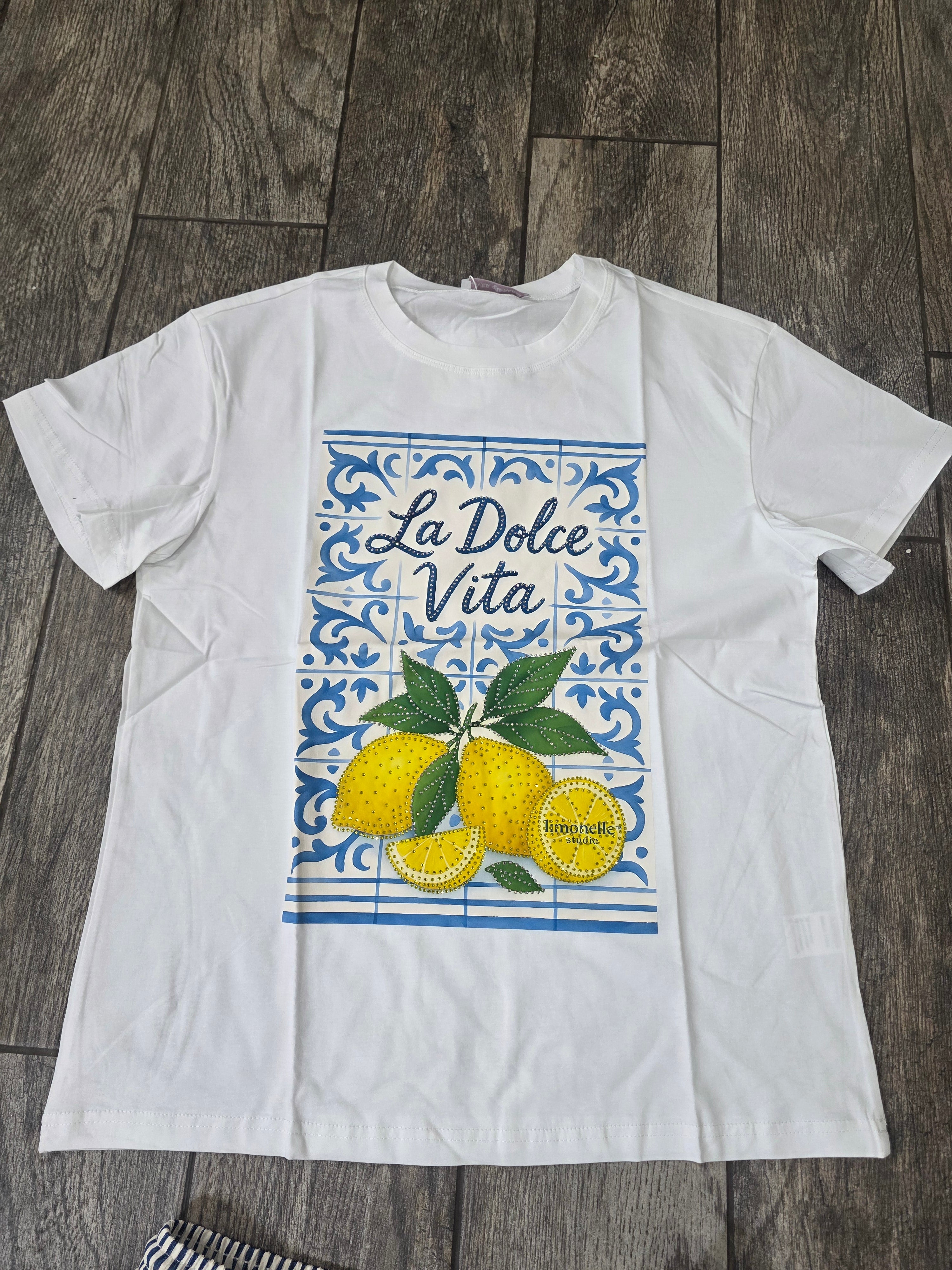 La Dolce Vita Lemon Rhinestone Tee