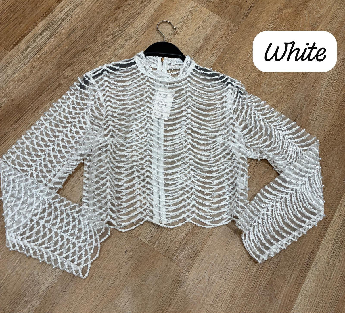 Pearl Cascade Mesh Top