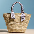 Raffia Mini Tote Bag with Floral Scarf Handles