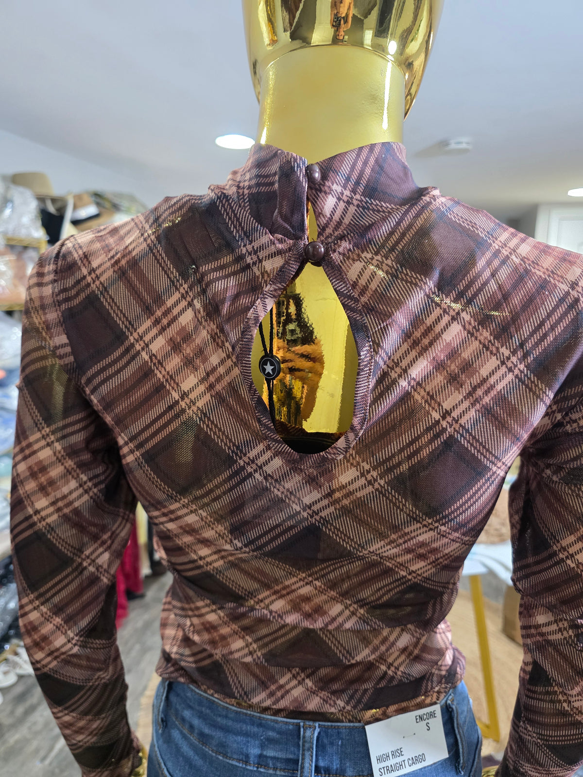 Plaid Mock Neck Top
